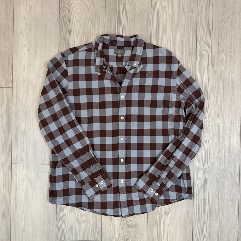 LL BEAN Signature Shirt Mens Large Oxford Plaid Slim Fit Button Down L/S 300556